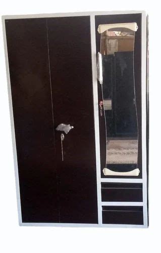 Door With Locker Brown Mild Steel Almirah Shelves With Mirror At