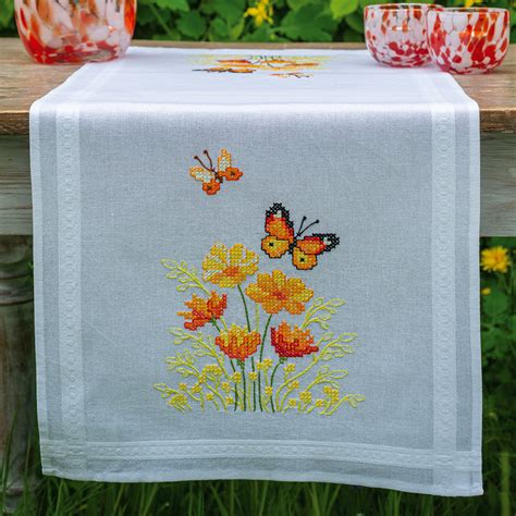 Cross Stitch Corner Vervaco TABLE RUNNER KIT ORANGE FLOWERS AND