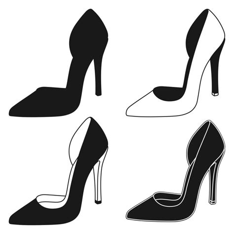 Set Of Outline Silhouette Of Women Shoes With Heels Stilettos Women