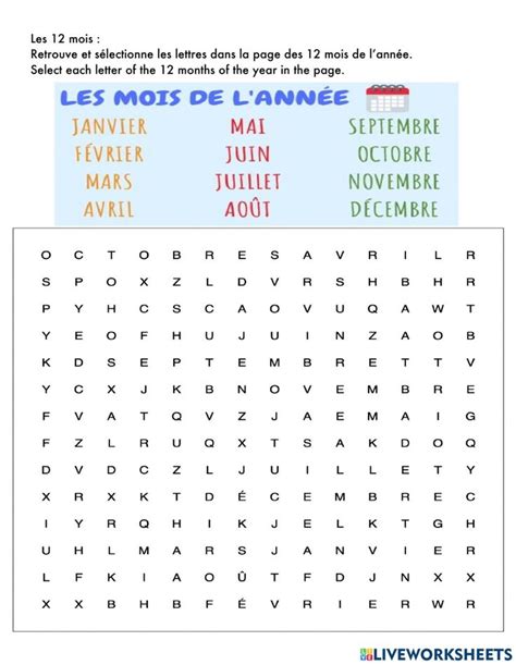 Les Mois De L Ann E Worksheet Palavras Aulas Fran A