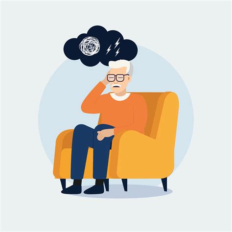 Anxious Senior Man Sitting on Sofa. Flat design style Vector ...