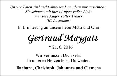 Traueranzeigen Von Gertraud Maygatt Vrm Trauer De