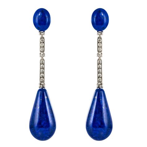 Boucles D Oreilles Lapis Lazuli Diamants Pendant D Oreille Femme