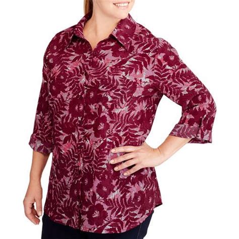 White Stag Womens Plus Size Woven 2fer Blouse With Built In Layering