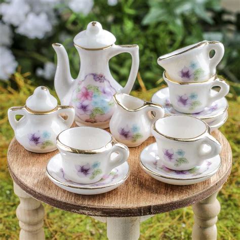 Miniature Ceramic Tea Set Dining Room Miniatures Dollhouse