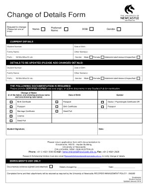 Fillable Online Newcastle Edu Request To Change Newcastle Edu Fax