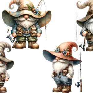 Fishing Gnome Clipart Illustration Watercolor PNG Set 4 for Him Gonks ...