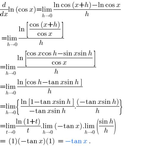 Differentiate Ln Cosx From The First Principle Tinku Tara