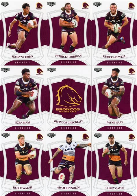 2023 Nrl Elite Base Team Set Brisbane Broncos Gold Coast Trading Cards