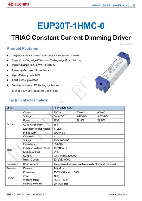 Euchips Triac Constant Current Dimmable Driver PDF