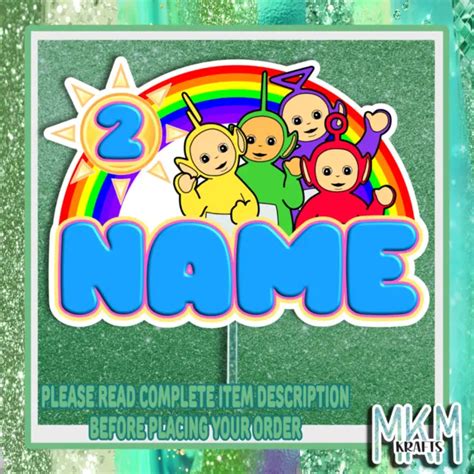 Teletubbies Rainbow Personalised Card Cake Topper Happy Birthday Any