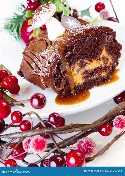 Yule Log Cake Stock Photo Image Of Decor Caramel Sweets 283915892