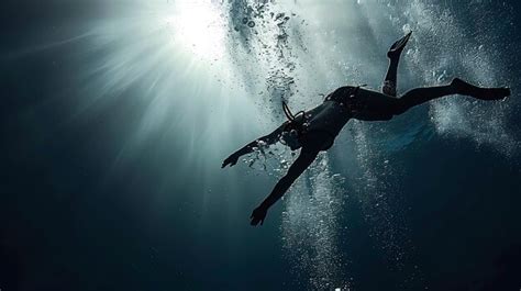 Premium Photo Underwater Image Of A Woman In A Wetsuit Swimming