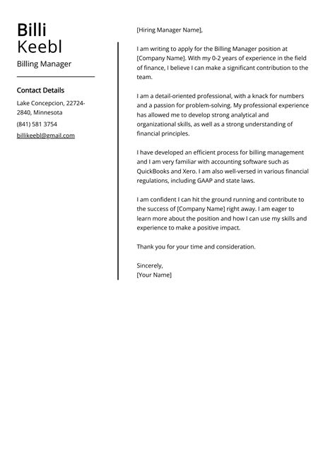 Billing Manager Cover Letter Example For 2023 Skills And Templates