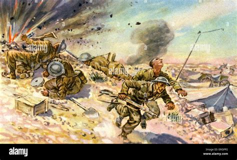 WWII - Desert War in North Africa. Battlefield scene with explosion ...