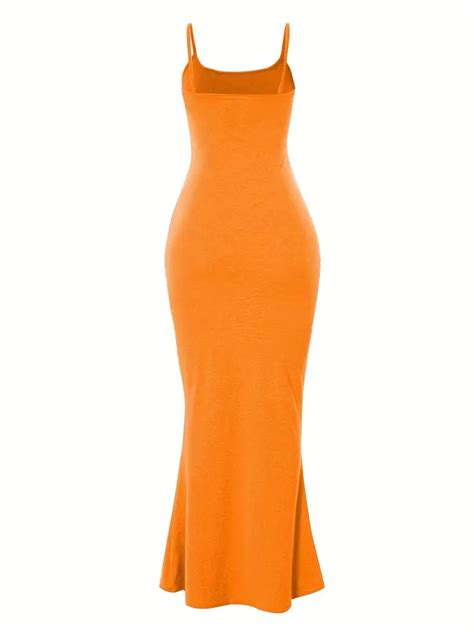 Solid Spaghetti Dress Casual Sleeveless Bodycon Maxi Mermaid Temu