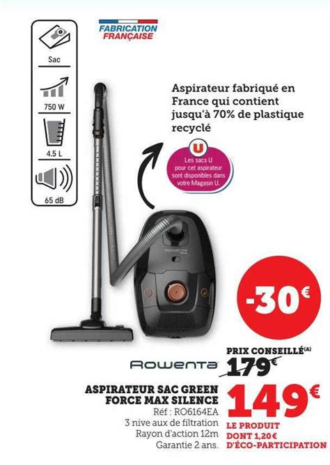 Promo Aspirateur Sac Green Force Max Silence Rowenta Chez Hyper U