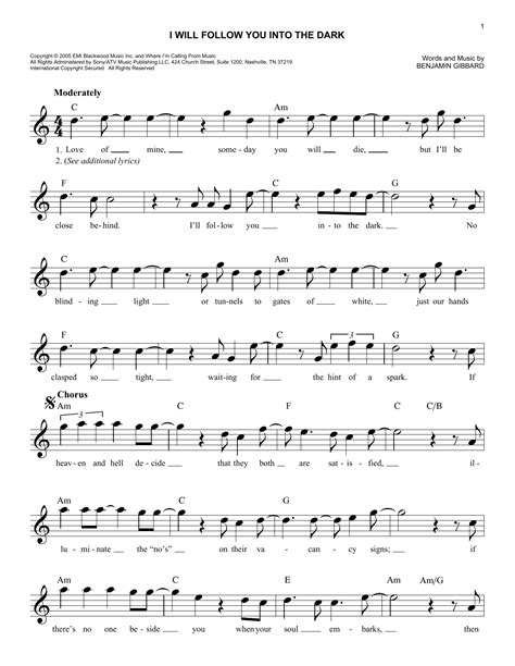 I Will Follow You Into The Dark By Death Cab For Cutie Sheet Music For Easy Lead Sheet Fake