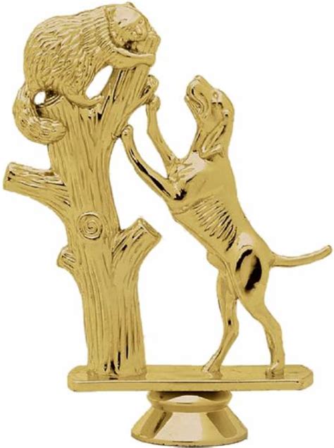 5 Coon In Tree Dog Gold Trophy Figure Animal Trophy Figures From