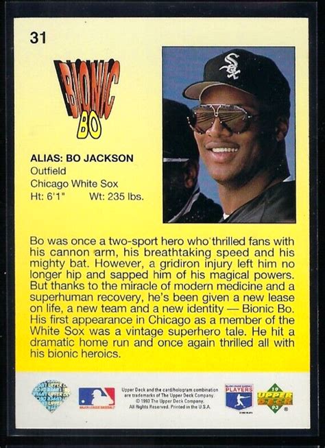 1993 Upper Deck Bionic Bo 31 Bo Jackson Chicago White Sox Ebay