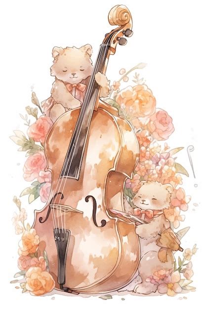 Premium Vector A Watercolor Painting Of Two Bears Playing A Cello