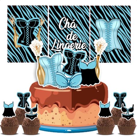 Kit Bolinho Ch De Lingerie Azul Arquivo Digital Elo