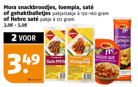 Mora snackbroodjes loempia saté of gehaktballetjes pakje zakje à 130