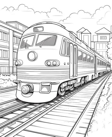 Premium Photo Coloring Page For Kids Black And White Train At A Busy