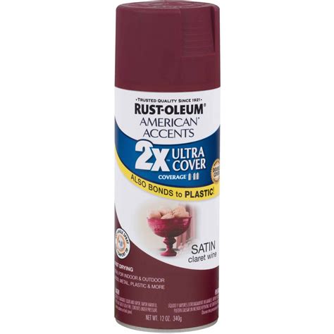 Rust Oleum American Accents Ultra Cover 2x Satin Spray Paint And Primer Claret Wine 12 Oz