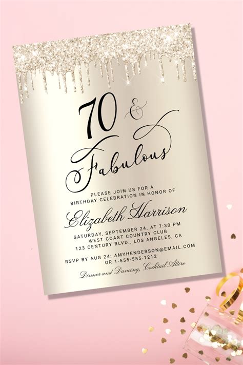 70 Fabulous Gold Glitter 70th Birthday Party Invitation 70th Birthday