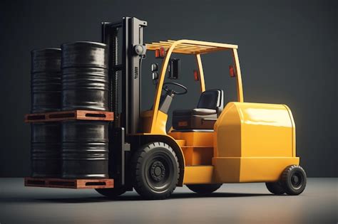 Premium AI Image Forklift Truck With Barrels On Dark Background 3d