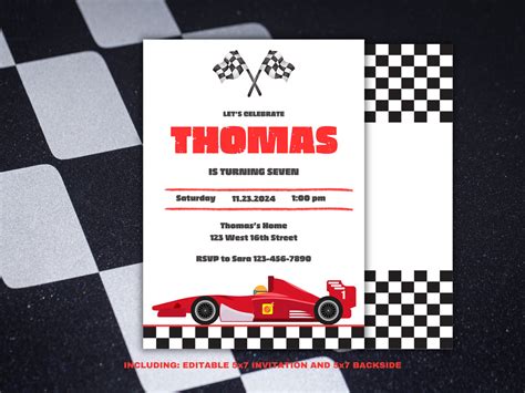 Racing Birthday Invitation Editable F1 Birthday Invitation F1 Speed