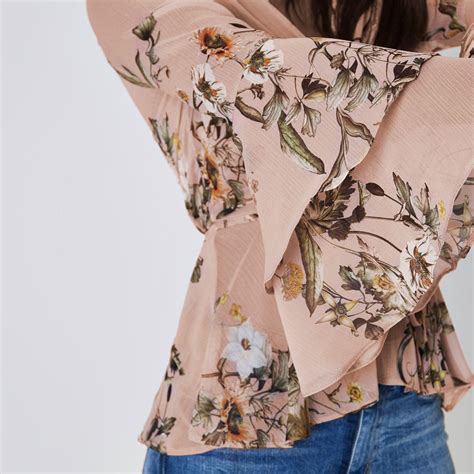 River Island Synthetic Pink Floral Wrap Frill Sleeve Blouse Lyst