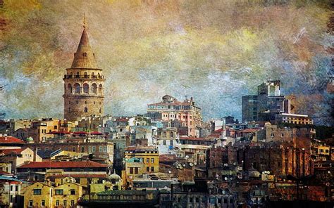 Hd Wallpaper Painting Of Galata Tower Istanbul Turkey Galata Kulesi