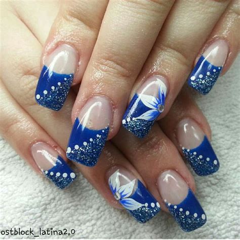 N Gel Geln Gel Blau Wei Glitzer Blume Strass Punkte Nails Gelnails