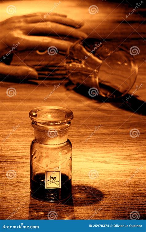 Crime Scene With Dead Woman Hand And Poison Bottle Stock Photo Image