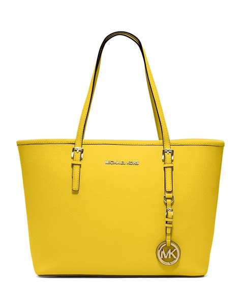 Michael Kors Small Jet Set Saffiano Travel Tote In Yellow Lyst