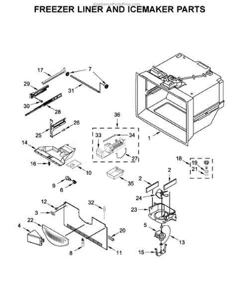 Parts For Whirlpool Wrf Swhz Freezer Liner And Icemaker Parts