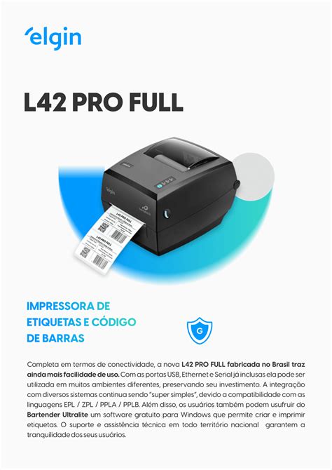 Impressora Térmica de Etiquetas Elgin 46L42PUSEC01 Pro Full 203DPI