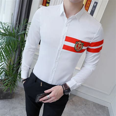 Spring And Autumn Men Shrit Fashion Embroidered Long Sleeve Casual