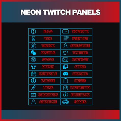 22 Neon Panels For Twitchm Twitch Panels Panels Neon Simple Neon Panels Twitch Red And Blue Etsy