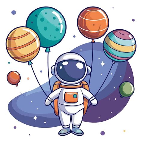 Un Astronauta Flota En El Espacio Con Globos De Colores Una Ilustración Divertida Y Caprichosa