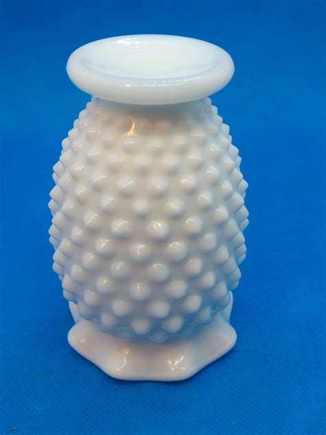 Fenton White Hobnail Milk Glass Ruffled Edge Small Vase 35 Etsy