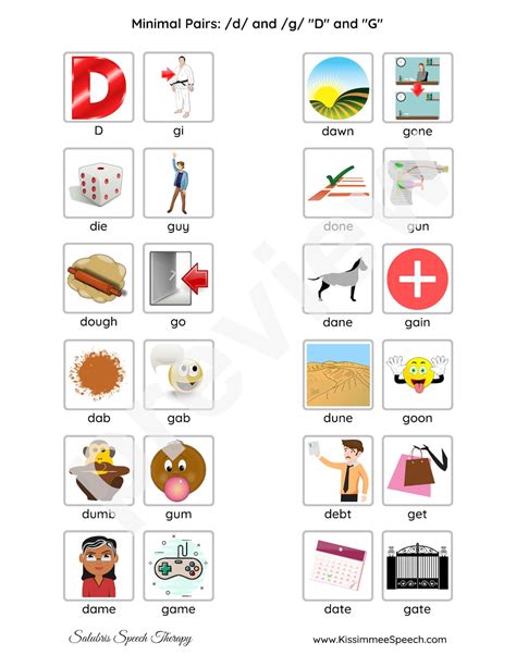 Minimal Pairs For D And G Phonemes For Speech Therapy Practice 3 Pages