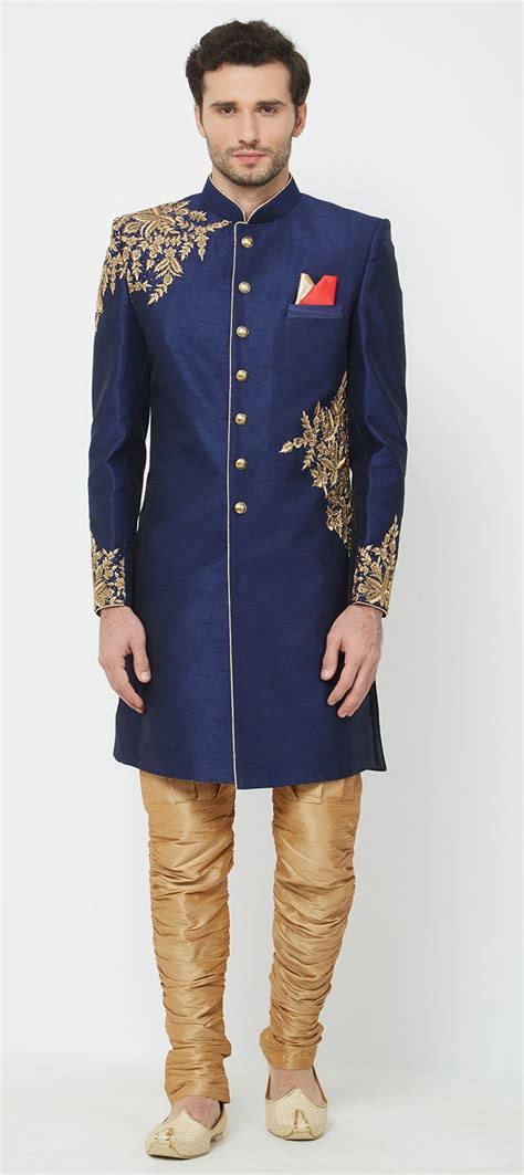Blue Color Silk Fabric Sherwani 1574239