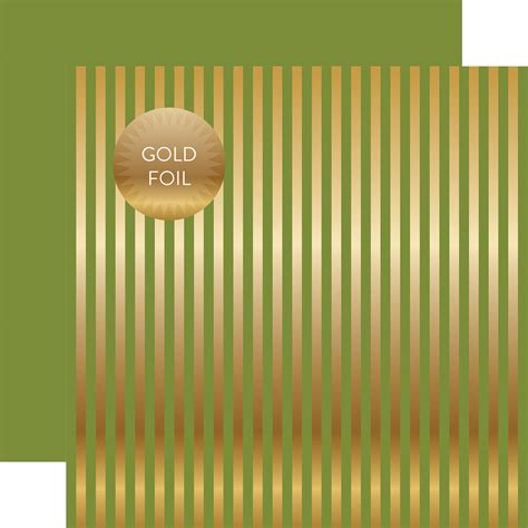 Gold Foil Stripe Olive Green 12x12 Dots And Stripes Cardstock The