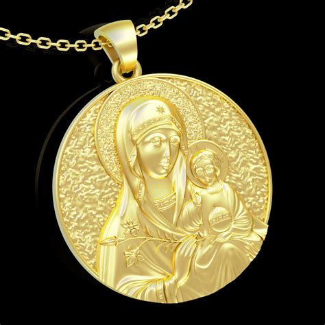 Mother Mary With Jesus Christ Saint Pendant Jewelry Gold 3d Print Model