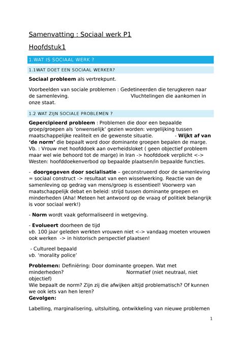 Samenvatting Sociaal Werk Periode Geen Notities Samenvatting