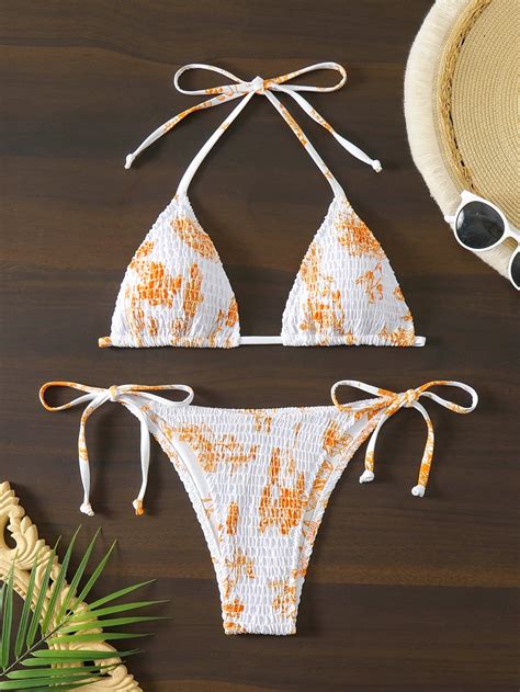 Womens Tie Front Floral White Bikini Swimsuit Set On Luulla