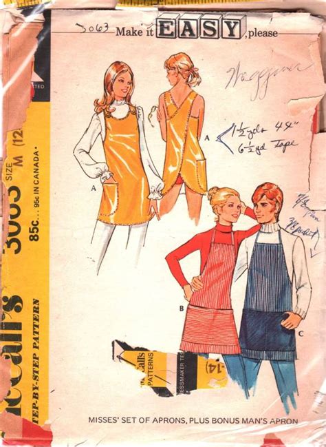 Mccalls S Misses Set Of Apron Pattern Plus Bonus Mans Apron